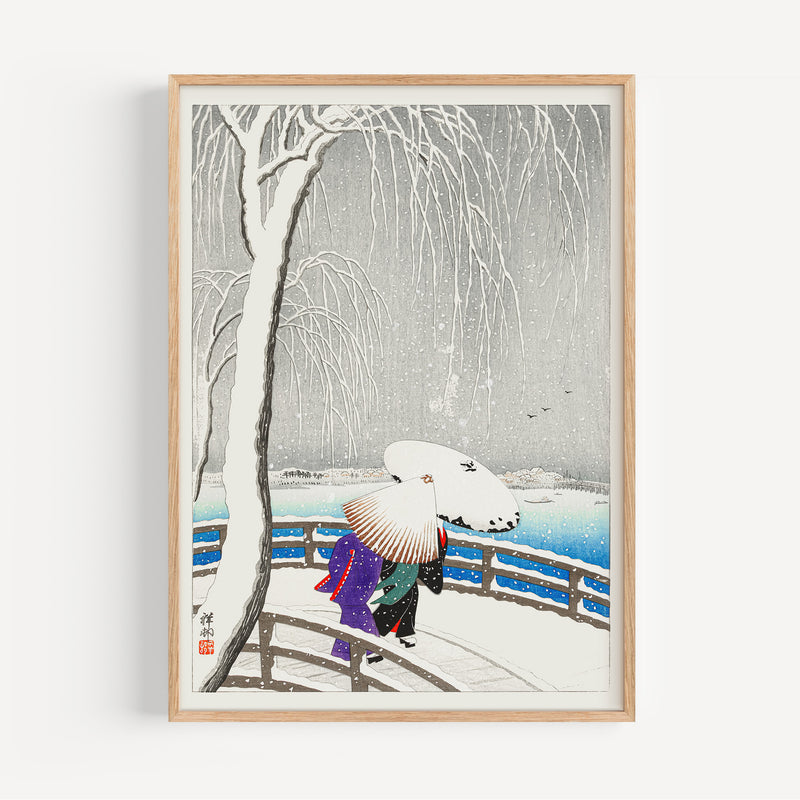 The French Print - Affiche Snow on Willow Bridge - Ohara Koson, 1927