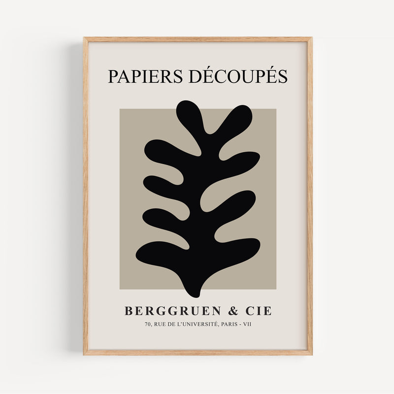 Affiche Matisse Inspired - Papiers Découpés, Feuille Noir & Blanc