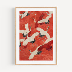 The French Print - Affiche Red Cranes in Kimono