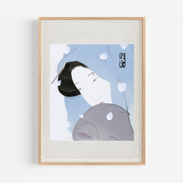 Estampe Japonaise Kitano Tsunetomi, Woman Under Snow